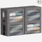4 Pack Clothes Storage Bins with Metal Frame - 66L Stackable Storage Box with Lid，Foldable Storage Container Organizer for Cl