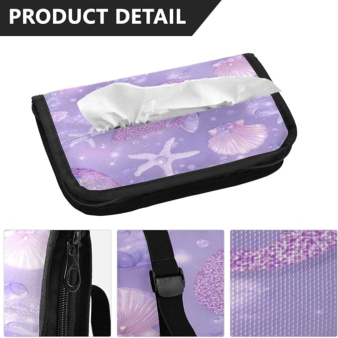 Car Tissue Holder Car Visor Organizer Tissue Box Holder for Car Sun Visor Organizer with Car Vehicle Accessories Essentials Interior for Women Men Purple 67 Mermaid Seashell Starfish