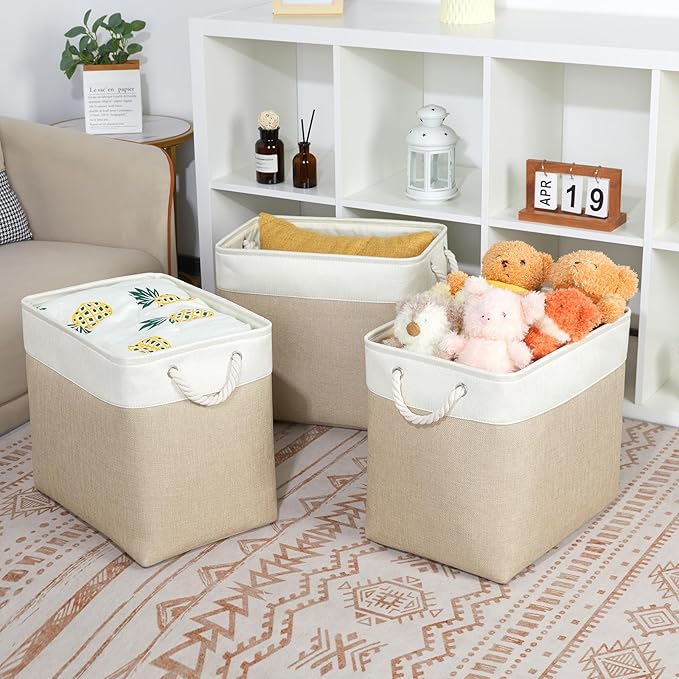 Bidtakay Extra Large Storage Baskets for Organizing 17x12x15.1 inch 3-Pack Fabric Closet Organizers Storage Bins with Handles