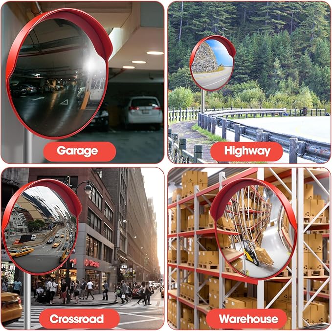 Convex Traftic Mirror - 24" Outdoor Driveway & Security Parabolic Safety Mirrors, Acrylic Blind Spot Mirror for Garage Retail Stores
