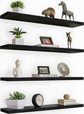 PHPH 36 Inch Wood Floating Shelves for Wall, Wooden Wall Shelves for Bedroom, Set of 4 Black