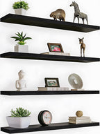 PHPH 36 Inch Wood Floating Shelves for Wall, Wooden Wall Shelves for Bedroom, Set of 4 Black