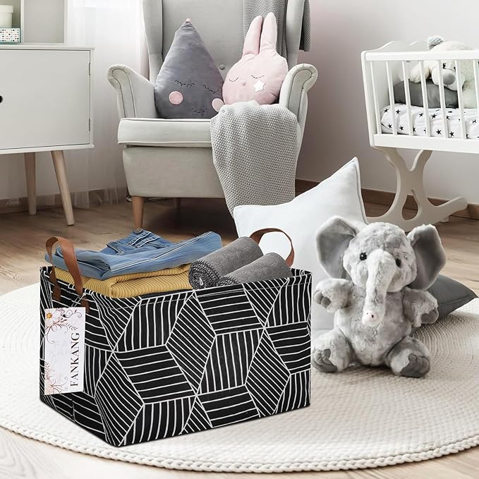 FANKANG Storage Basket,Nursery Hamper Canvas Laundry Basket Foldable with Waterproof PE Coating Storage, Office, Bedroom, Clo