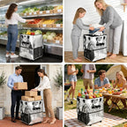 Reusable Grocery Bag On Wheels, Foldable Shopping Rolling Tote Bag with 6 Pockets, 3-Way Carry & Sturdy Handles, Zippered Top, Folds Flat for Shopping, Camping, Moving, Small, Silver