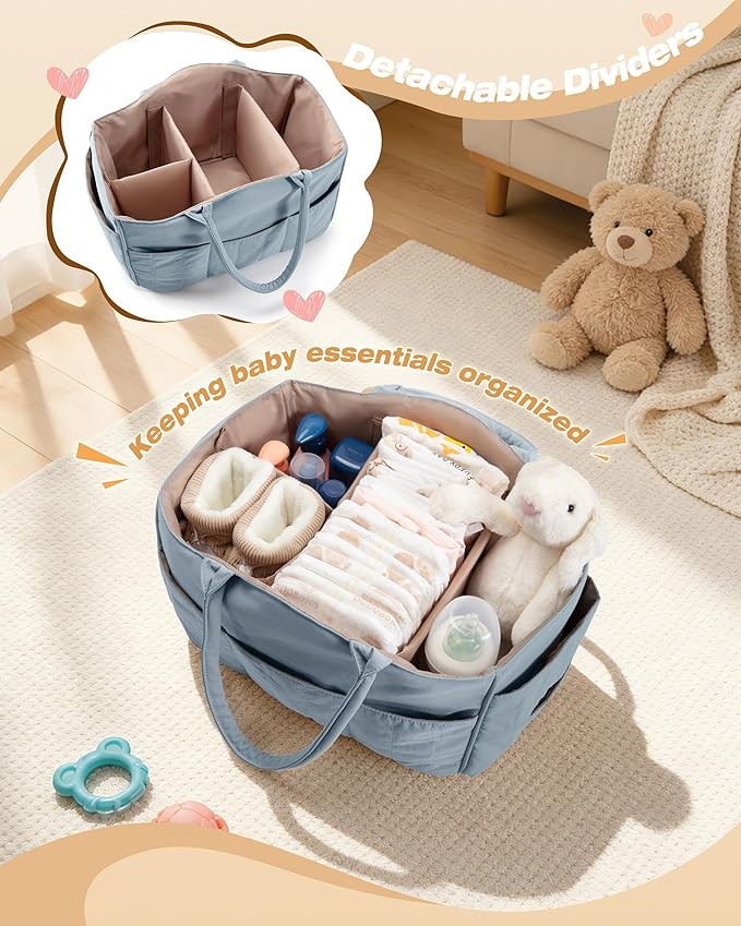 Marscamd Quilted Baby Diaper Caddy with Detachable Dividers and Wipes Pocket, Lightweight Baby Caddy Organizer with Handles a