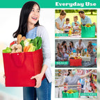 Boao 48 Pack Reusable Grocery Bags 13''L x 9.4''W x 15''H Large Foldable Shopping Tote Bag Non Woven with Handle and Button