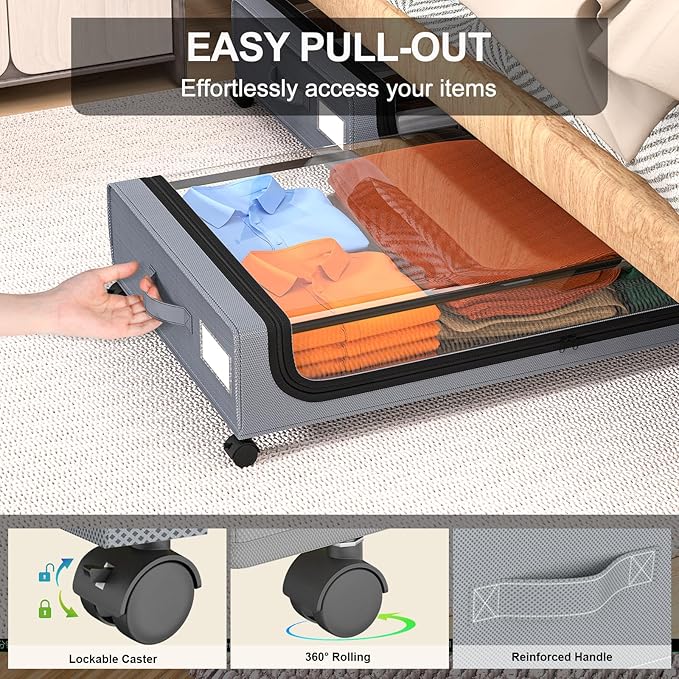 GoMaihe Under Bed Storage with Wheel & Clothing Storage Bin with Metal Frame