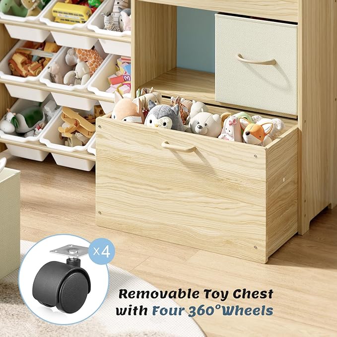 EXPERLAM Toy Storage Organizer for Kids, 9-Bin Toy Organizer with 2-Drawers, Movable Toy Chest and Top Rack, Multifunctional 