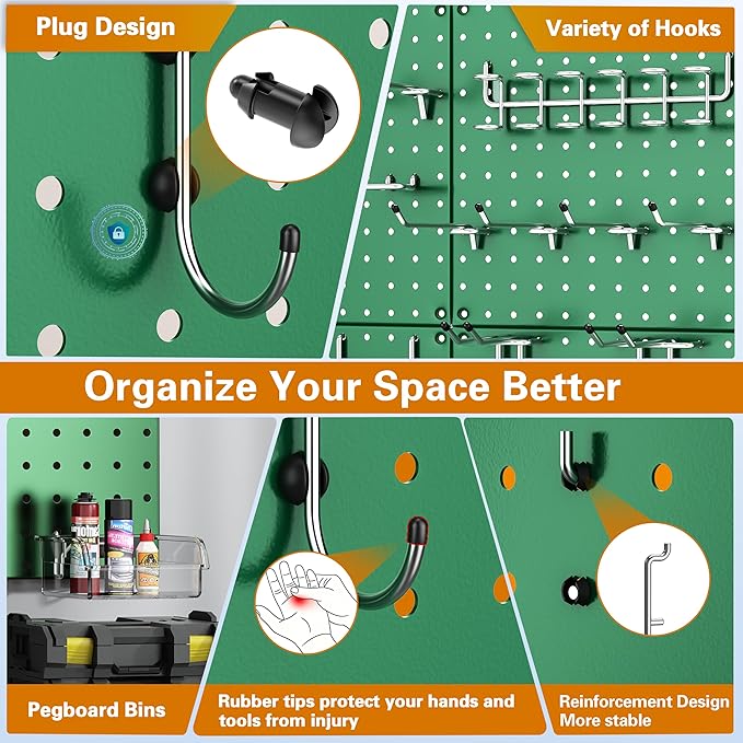 PegBoard, 68PCS Heavy Duty Metal Pegboard with Hooks, Heavy Duty Peg Board for Walls Home, Garage Tool Storage, Workbench, Cr