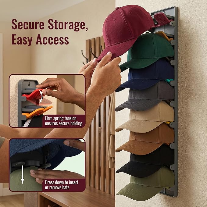 Hat Organizer for Baseball Caps - 2 Pack Hat Rack Hanger for Wall Door Closet Storage - Wall-Mounted Vertical Ball Cap Holder