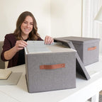 ZICOTO Decorative File Organizer Box Set of 2 - Collapsible Linen Filing Cabinets w/Handles Are Perfect to Store all Your Doc