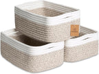 NaturalCozy 11.8"x8"x4.5” Storage Baskets for Shelves 3 Pack | Cotton Rope Woven Small Baskets for Organizing | Small Storage