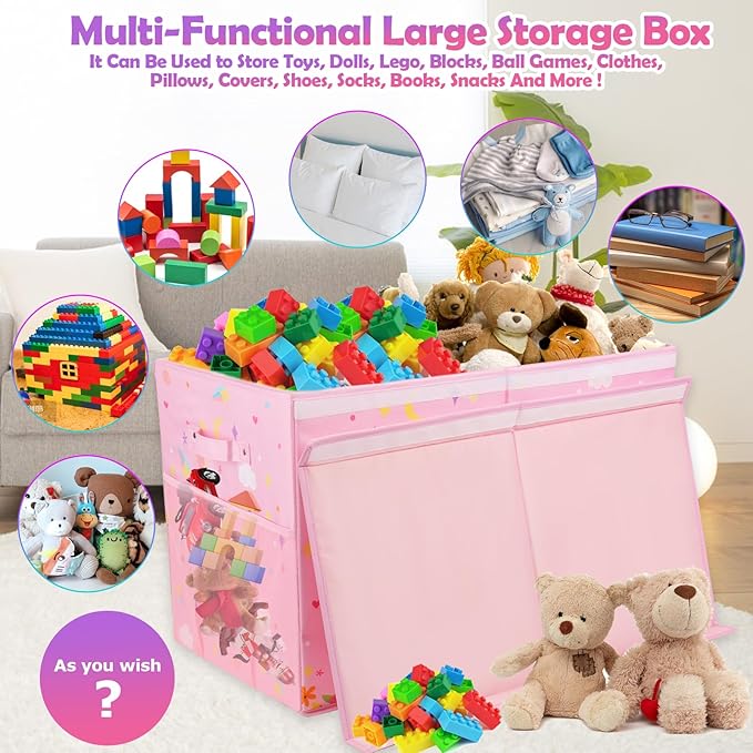 Mabahoo Large Toy Box, Collapsible Sturdy Kids Storage Organizer for Boys Girls, 25"x13"x16" Storage Box with Lids, Toy Chest