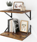Deep Floating Shelves Wall Mounted, 16"x12" Brown Wood Shelves with Brackets Set of 2 for Bedroom, Living Room, Bathroom, Kit
