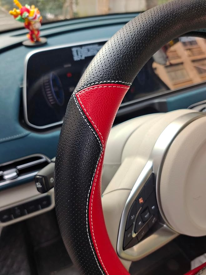 Fashion Cat Ear Leather Steering Wheel Cover Women Girl 15"(38cm) Universal Fit Auto D Shaped Leather Steering Wheel Covers (