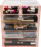 Sorbus Acrylic Makeup Organizer Set, 6-Drawer Vanity & Countertop Cosmetic Storage with Small & Wide Drawers, Pink Makeup Sto