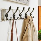 Dseap Coat Rack Wall Mounted - 5 Tri Hooks, Heavy Duty, Wooden Wall Coat Hanger Coat Hook for Clothes Hat Jacket Clothing, Wh