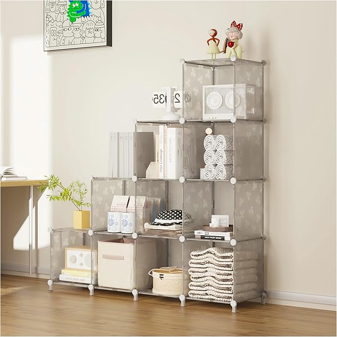 UNKU Cube Storage Organizer, 10 Cube Closet Organizer Storage Shelves, DIY Stackable Bookcase, Clothes Organizer Shelf for Cl