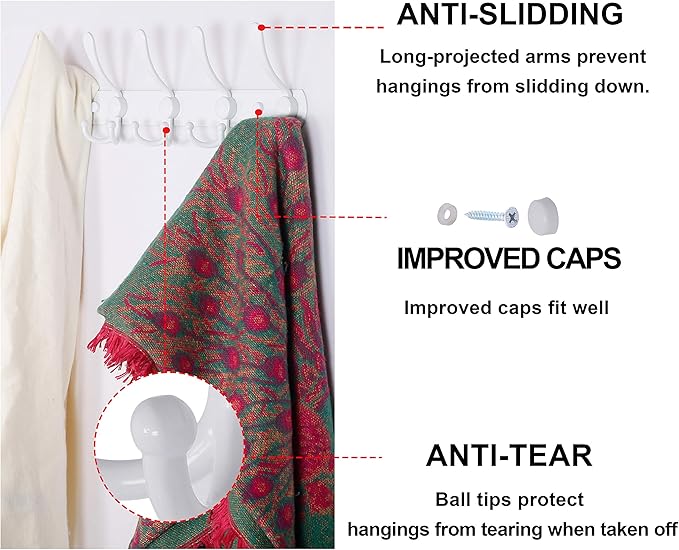 Dseap Wall Mounted Coat Rack - 5 Tri Hooks, Heavy Duty, Stainless Steel, Metal Coat Hook Rail for Coat Hat Towel Purse Robes 