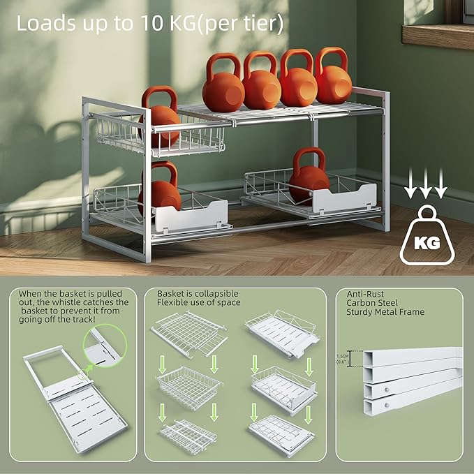 NETEL Under Sink Organizers and Storage,Kitchen Cabinet Organizer,2 Tier Under Sink Expandable Shelves，Bathroom Cabinet Organ
