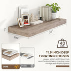 12 Inch Deep Floating Shelves | 36 Inch Grey Floating Shelves | 36" W x 12" D Rustic Wood Shelves for Wall | Deep Grey Shelve