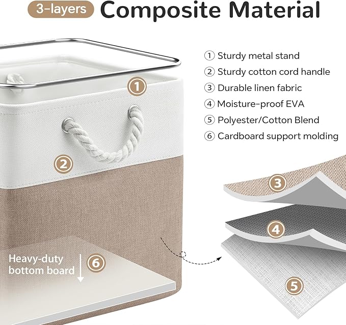 13 x 13 Inch Cube Storage Bins, 6 Pack Fabric Storage Basket with Handles, Foldable Boxes Organizer for Shelf Baskets for Hom