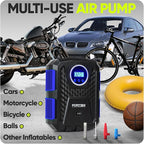 FORTEM Tire Inflator Portable Air Compressor, Air Pump for Car Tires and Bikes, Car Tire Pump w/Auto Shut Off, 150 PSI, 12V DC, LED Light, Carrying Case, for Men, Women