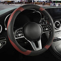 Microfiber Leather Steering Wheel Cover, Breathable, Anti Slip, 13.5 inch to 14 inch, Black with Burgundy