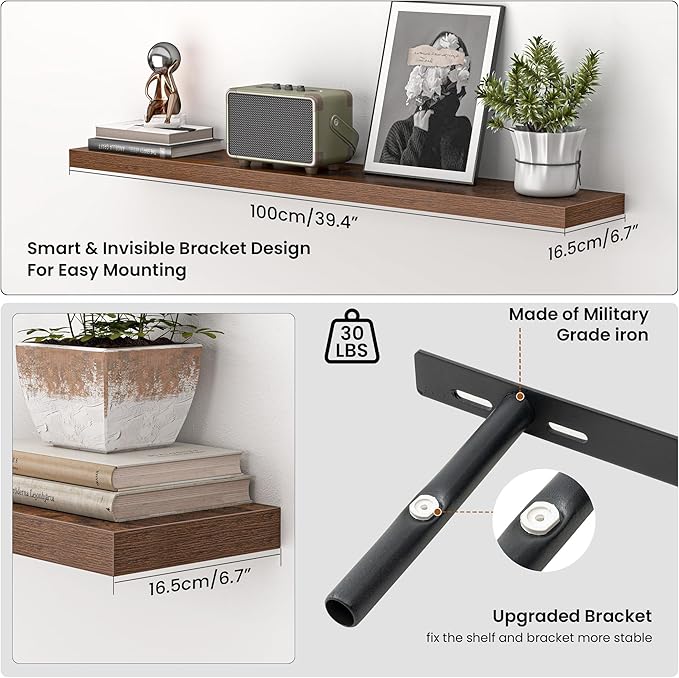Heimlove Floating Shelves for Wall 40 Inch,Mounted Storage & Display Hanging Shelf with Invisible Brackets,for Bedroom,Living