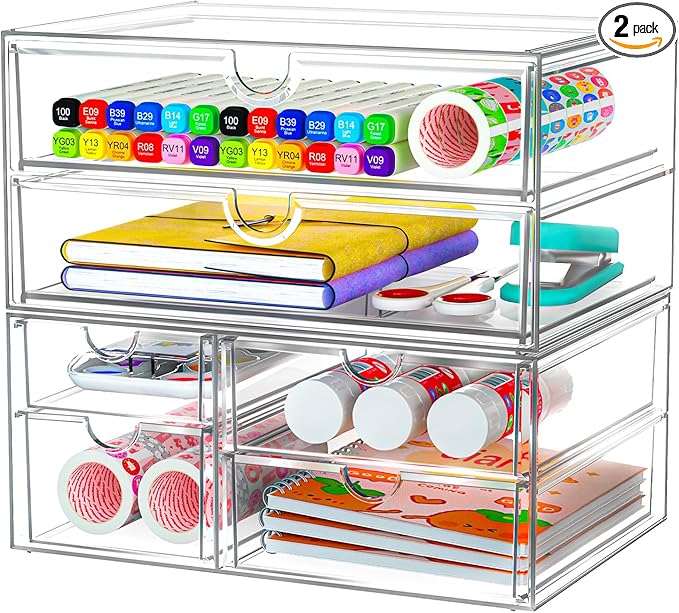 ARSTPEOE Acrylic Organizer with 6 Drawers, Bathroom Counter Organizer, Makeup Desk Organizers, Office Supplies, Storage Drawe