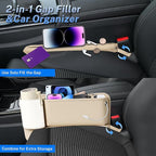 Car Seat Gap Filler Organizer 2 Pack, Car Seat Organizer with Cup Holders, 3-in-1 Removable Auto Organizer for Women, Universal Fit SUV Truck Fill The Gap Between Seats & Console(Beige)