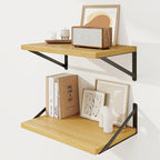 Floating Shelves, 12 Inch Deep Rustic Wood Wall Storage, 16W x 12D Wall Shelves Set of 2, Heavy Duty Metal Brackets, Large In