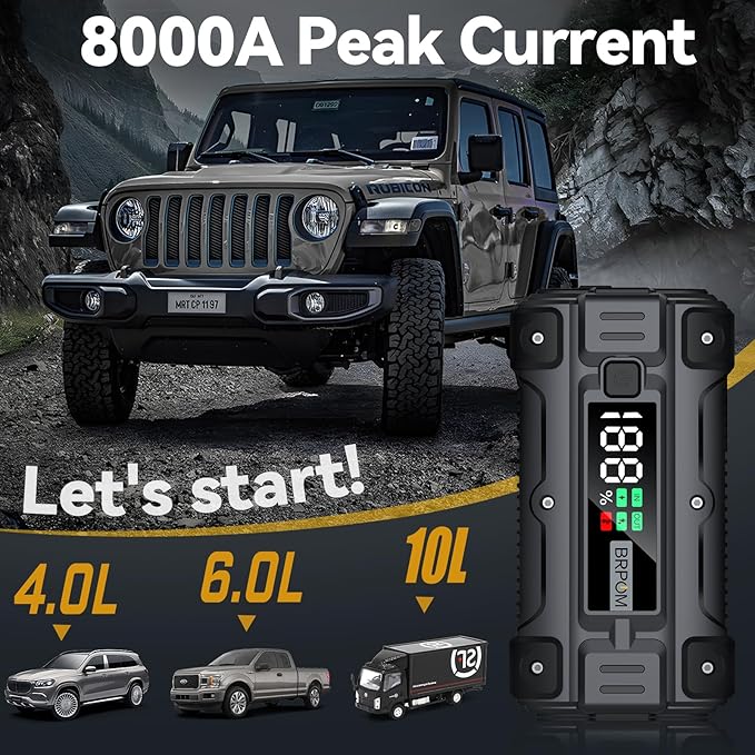 Car Jump Starter, 8000A Peak 26800mAh (Up to All Gas or 10.0L Diesel Engine, 50 Times) 12V Auto Booster Battery Charger Jump