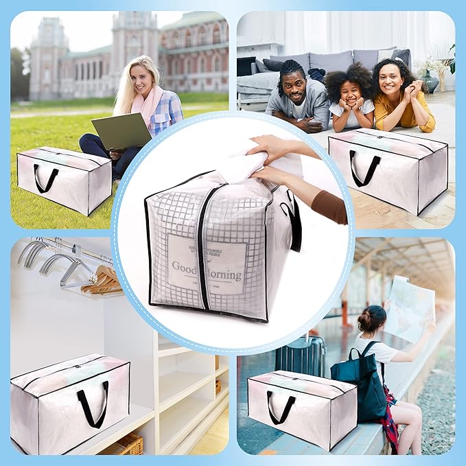 HOMESURE 12 Pack Large Strong Moving Bags with Zippers & Carrying Handles - Water-Resistant - Heavy Duty Storage Tote for Spa