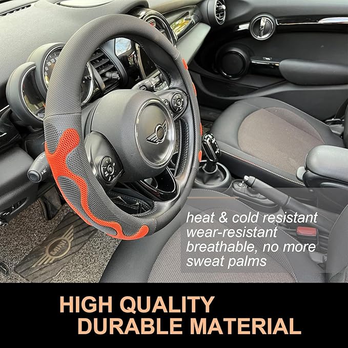 PINCTROT Large Size Comfy Grip Steering Wheel Cover, Anti-Slip Design, 15.5-15.75 Inch(Silicone Orange)