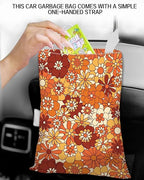 Car Trash Can, Durable Hanging Car Trash Garbage Bag, Cute Automotive Garbage Cans Organizer, Boho Orange Flowers