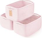 3-Pack Storage Baskets for Organizing | Woven Shelf Toy Basket | Rope Baskets for Gifts Empty | Closet Organizer Bins with Ha
