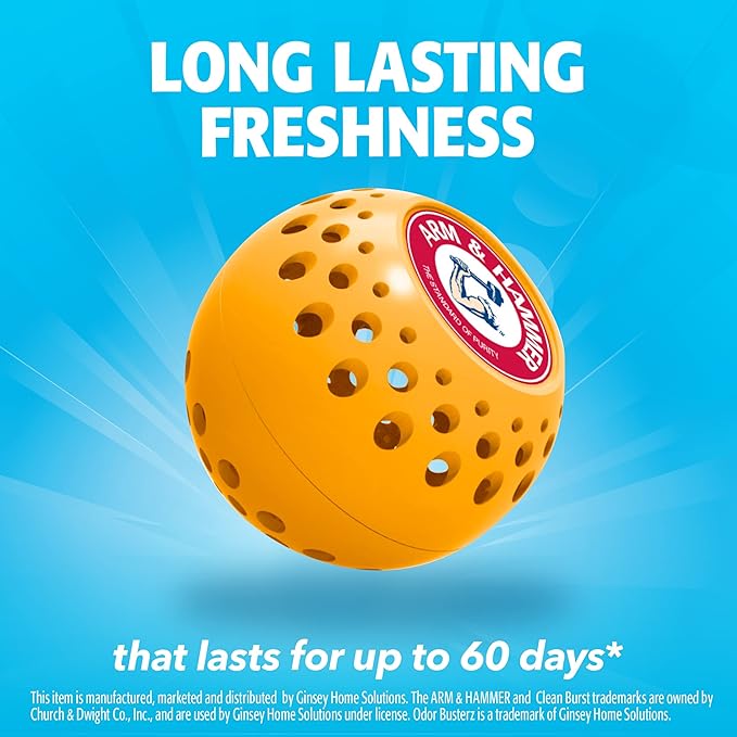 Arm & Hammer OdorBusterz® Odor Eliminator Balls, Clean Burst, 6 Count – Baking Soda Odor Control for Closets, Drawers, Hamper