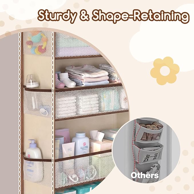Baby Nursery Over The Door Organizer – 5-Tier 10 Pocket Hanging Storage with Removable Diaper Caddy & 3 Sturdy Hooks, 55LBS C