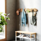 Umbra Picket Wall-Mounted Coat Rack Rail Hook with 5 Retractable Wood Pegs – Modern, Space-Saving Storage Organizer, Natural 