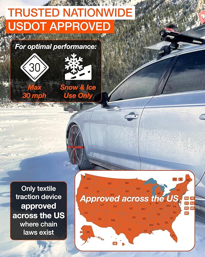 AutoSock Passenger Vehicle Snow Socks for Tires, HP870 - Car Sock Tire Traction Device for Snow, Ultimate Chain Alternative f