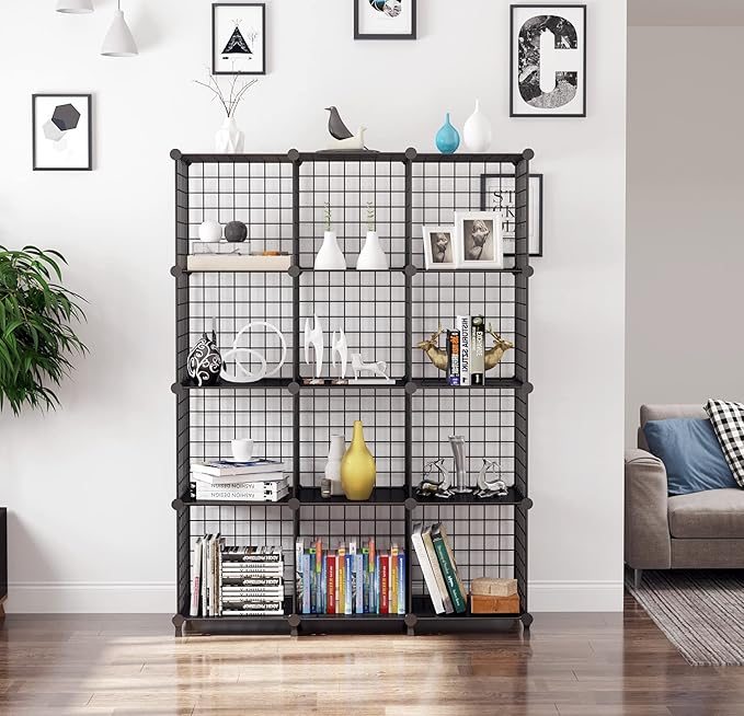 AWTATOS Wire Cube Storage Organizer, Closet Organizers and Storage, Metal 12 Cube Storage Shelves Bookshelf, Portable Closet 