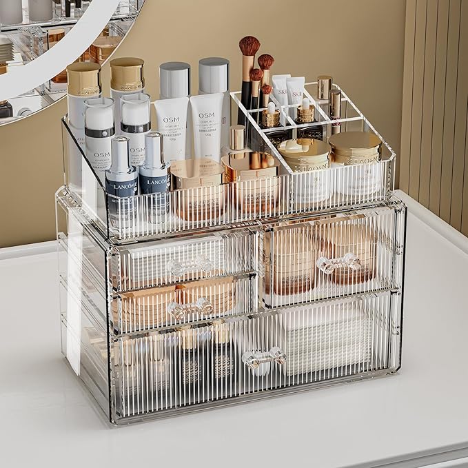 ZHIAI Stackable Storage Drawer, Acrylic Organizer, Cosmetic Organizer for Dresser, Vanity, Kitchen Cabinet, Bathroom, Under S