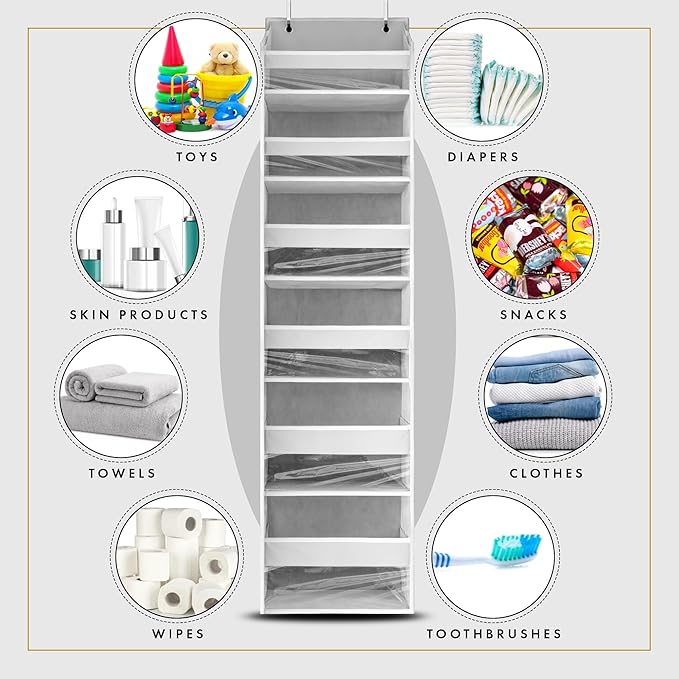 HOMELUX THEORY UPGRADED 6 Tiers Over The Door Organizer Hanging - 100D EXTRA THICK & 50lbs HUGE CAPACITY, 12 Side Mesh Pocket