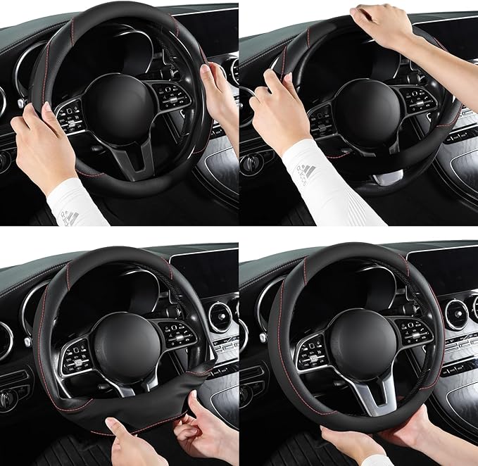 Car Steering Wheel Cover, Microfiber Leather Steering Wheel Cover Universal Fit 14.5-15 inch Anti-Slip Comfortable Breathable