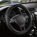 Road Comforts Leather Steering Wheel Cover – Black & Black, Universal Fit 14.5-15 Inch, Microfiber Leather, Anti-Slip & Breat