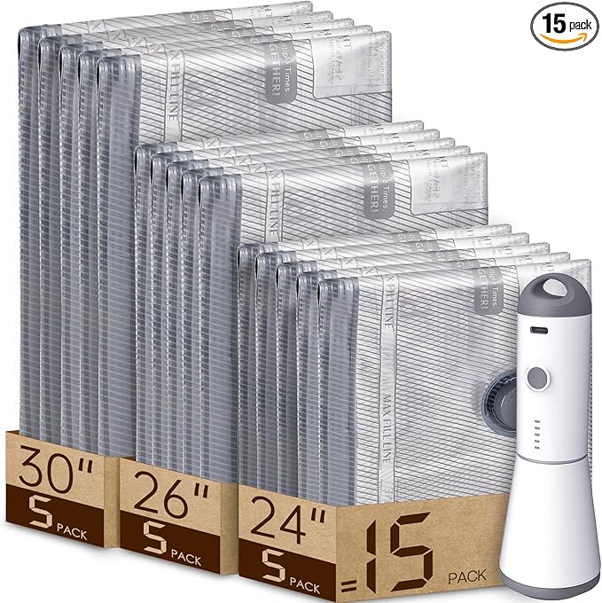 Vacbird Vacuum Bags for Travel with Rechargeable air Pump, Carry-on Size Compression Packing Bags for Luggage and Suitcase, S