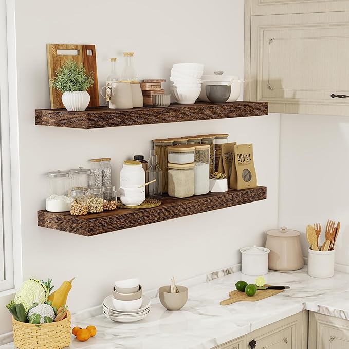 48 Inch Floating Shelves, 12" Deep Floating Shelf Wall Mounted, 48" Wall Shelves, Rustic Deep Bookshelf, Extra Deeper & Thick