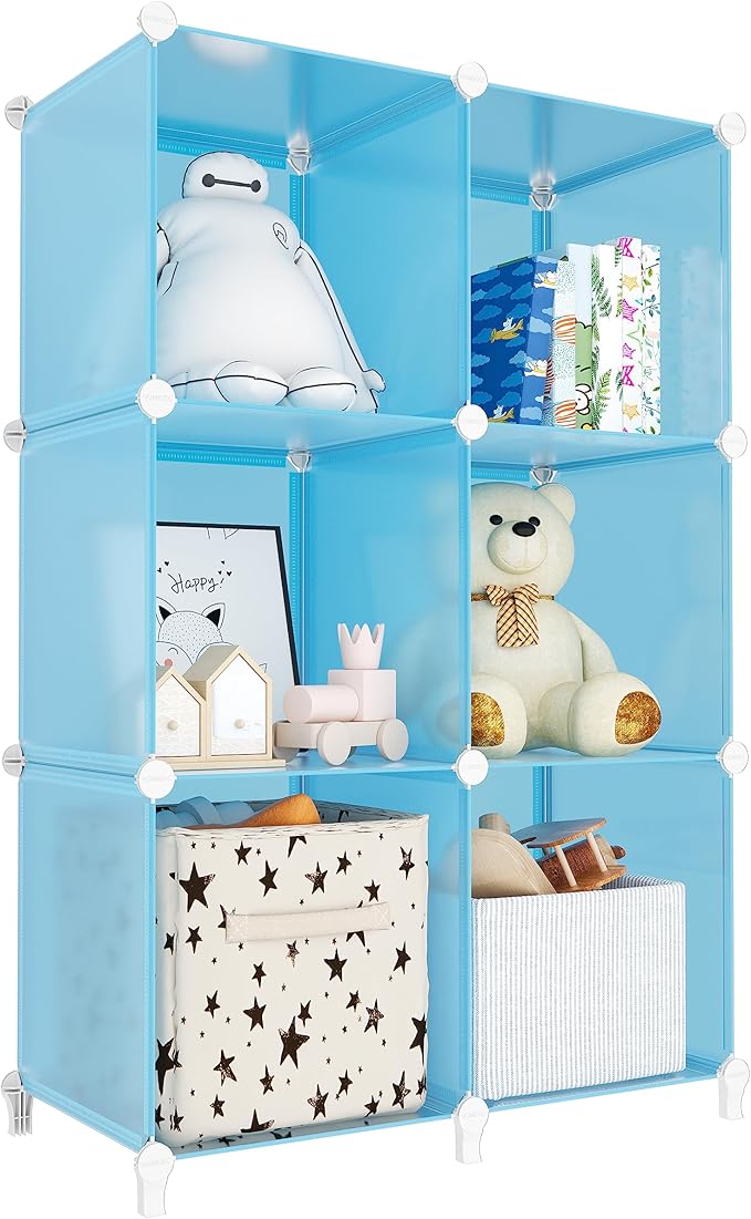 Portable Closet 6 Cube Closet Organizer and Storage Shelf Bookcase with Metal Hammer, Organizer Cabinet for Kids, Bedroom, Ba