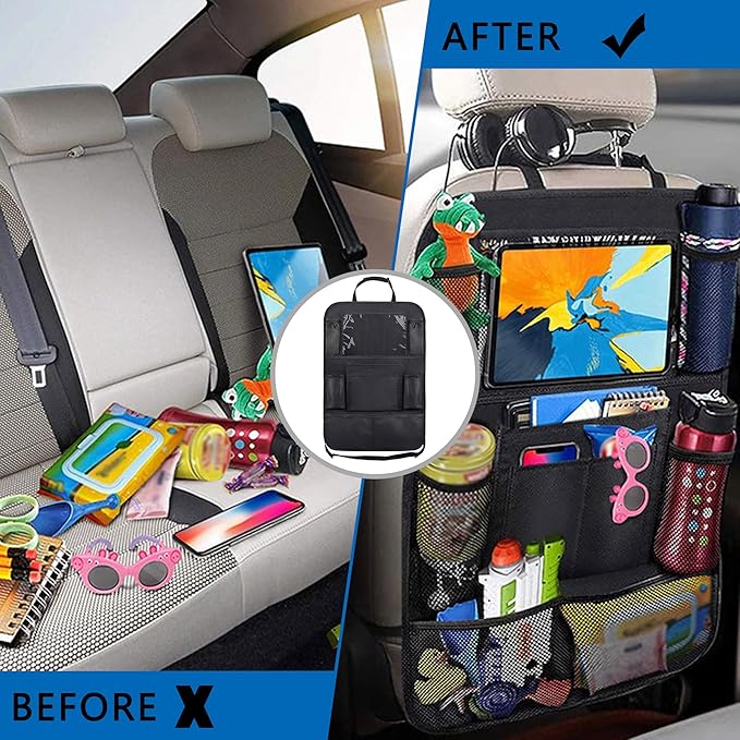 Aokdom 2PCS Car Seat Back Organizer,Extra Large Capacity Car Seat Organizer with 6 Mesh Pocket,2 Cup Holder & 4 Storage Bag,Road Trip Essentials for Kids & Adults